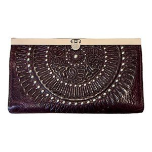 Patricia Nash Tooled Brown/Purple Italian Leather wallet